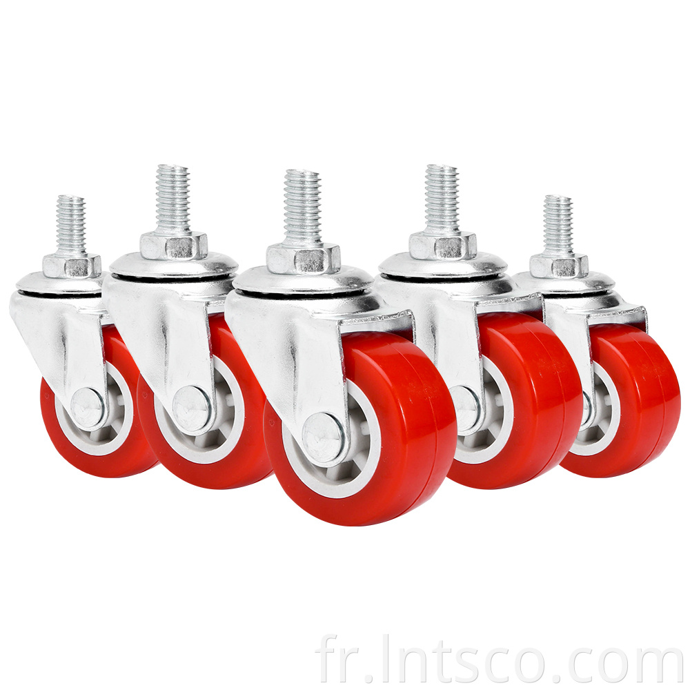 Light Duty Swivel Red PVC Threaded Stem Casters